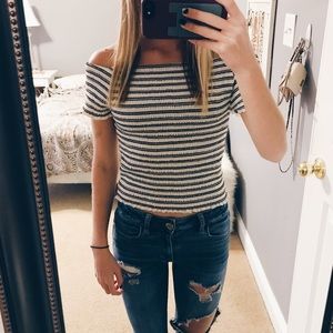 Off the shoulder striped crop top